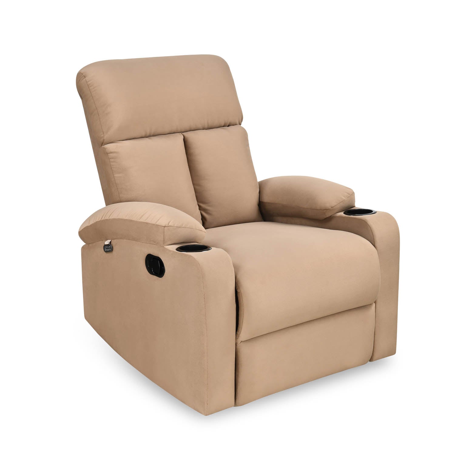 Lazio 1 Seater Manual Recliner with Cup Stand- Sand Brown