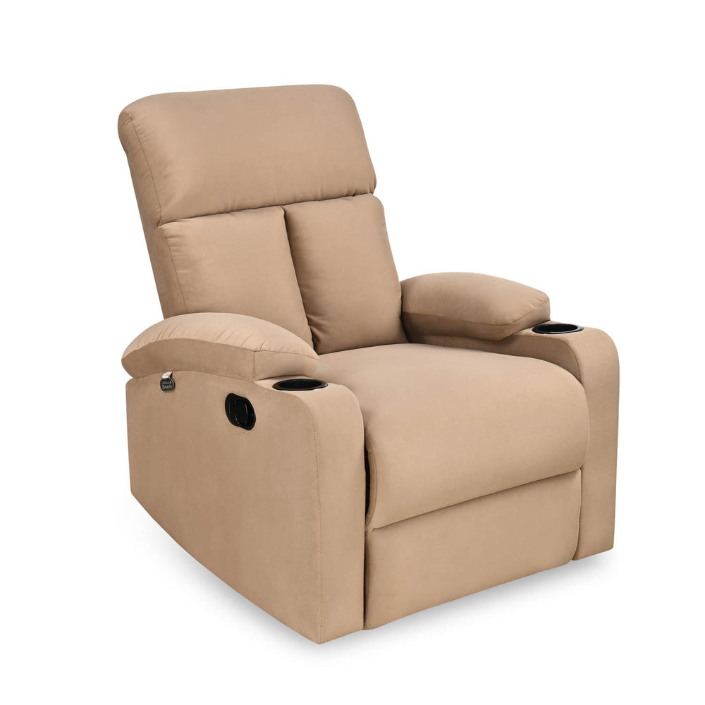 Lazio 1 Seater Manual Recliner with Cup Stand- Sand Brown