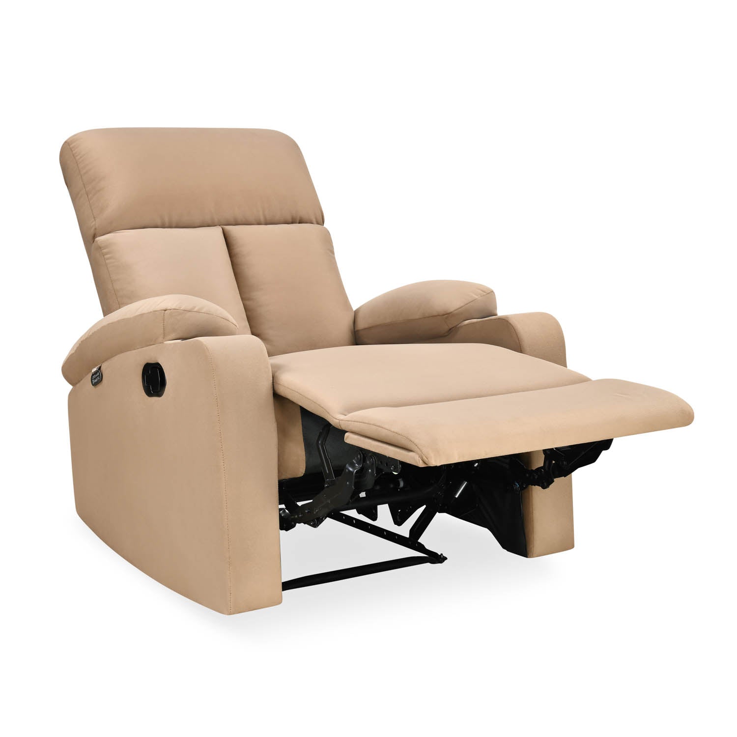 Lazio 1 Seater Manual Recliner with Cup Stand- Sand Brown
