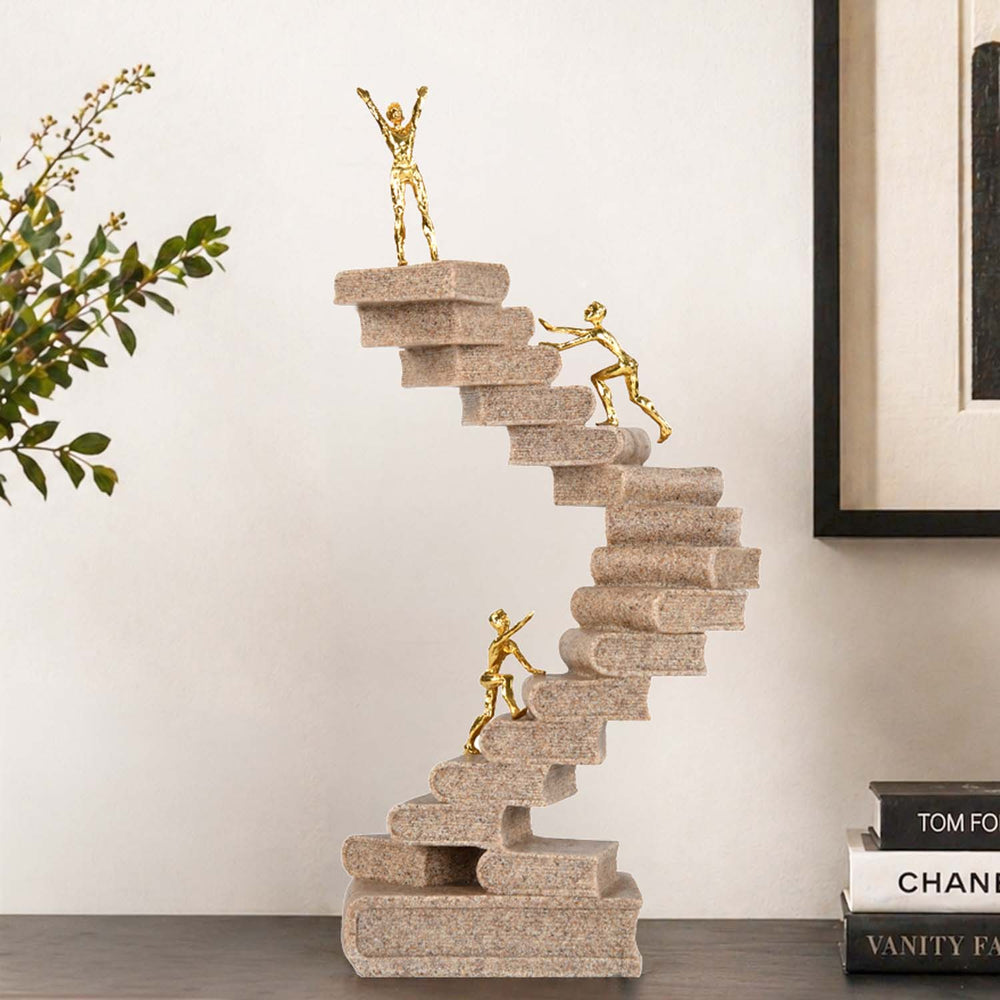 Book Staircase Decorative Polyresin Showpiece- Sand & Gold
