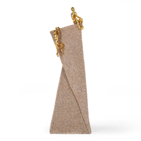 Figures On Polygon Decorative Polyresin Showpiece- Sand & Gold