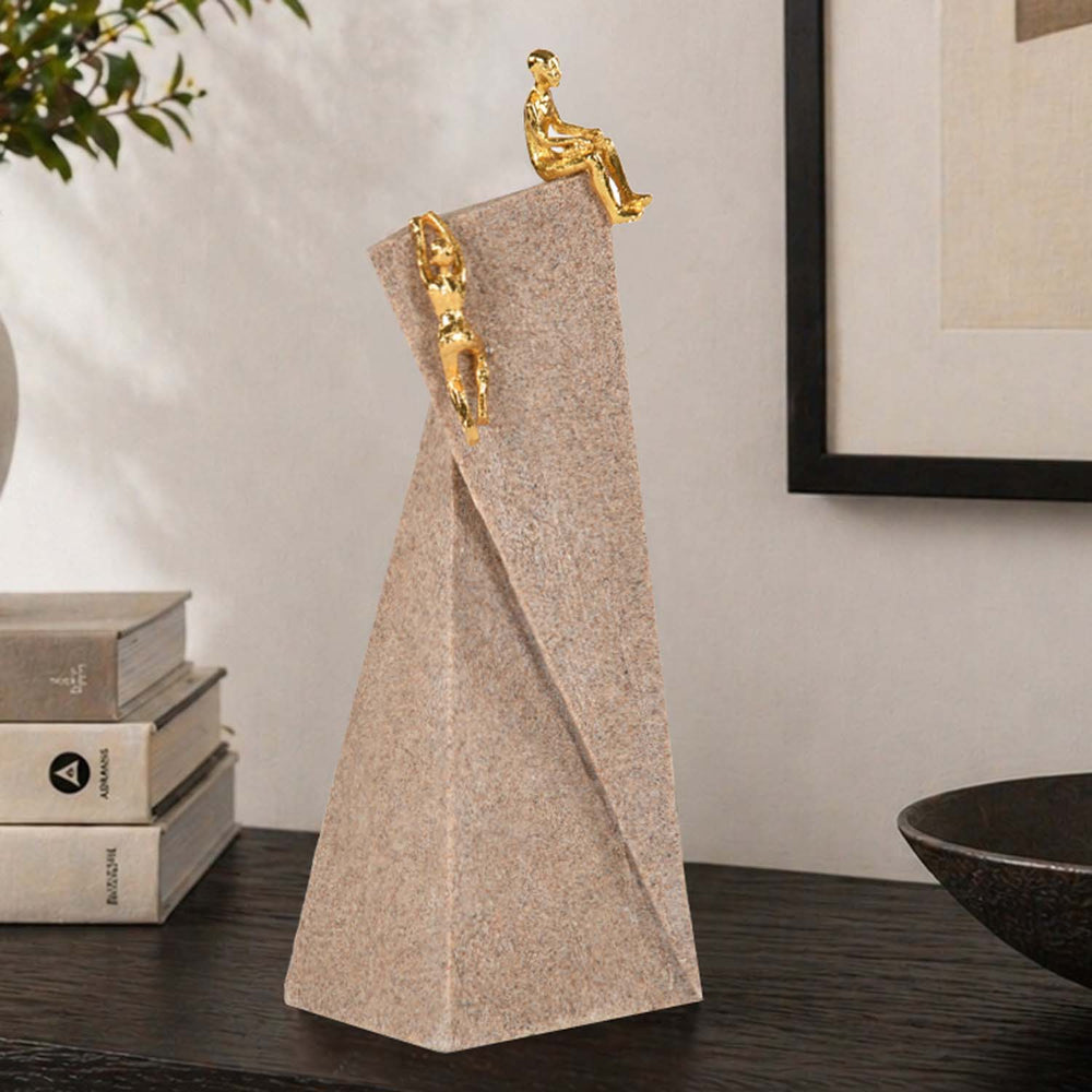 Figures On Polygon Decorative Polyresin Showpiece- Sand & Gold
