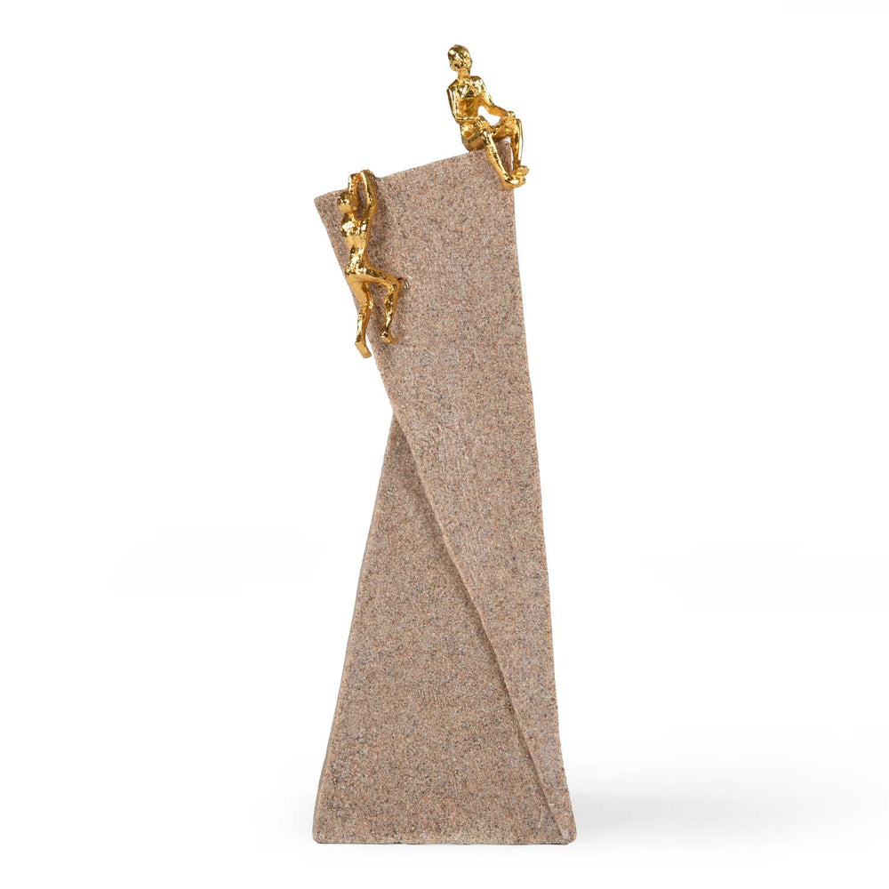 Figures On Polygon Decorative Polyresin Showpiece- Sand & Gold