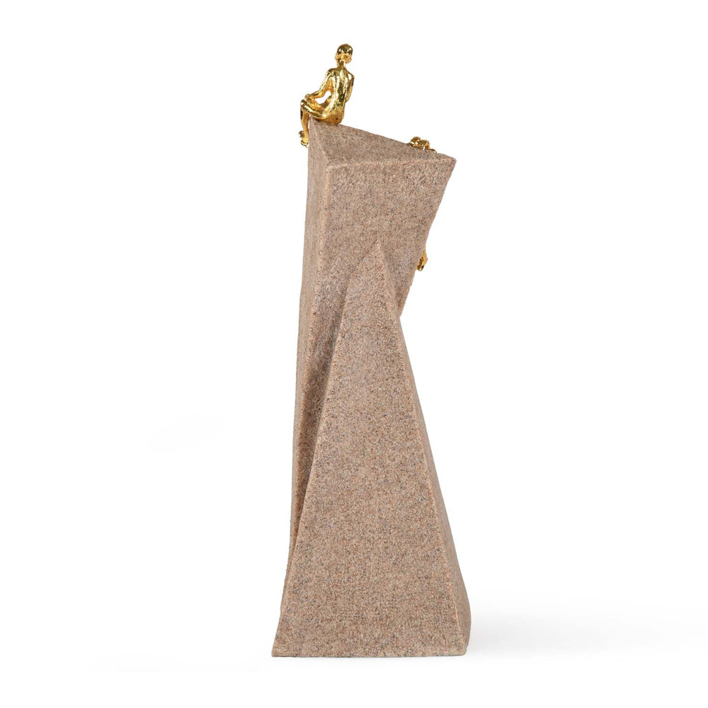 Figures On Polygon Decorative Polyresin Showpiece- Sand & Gold