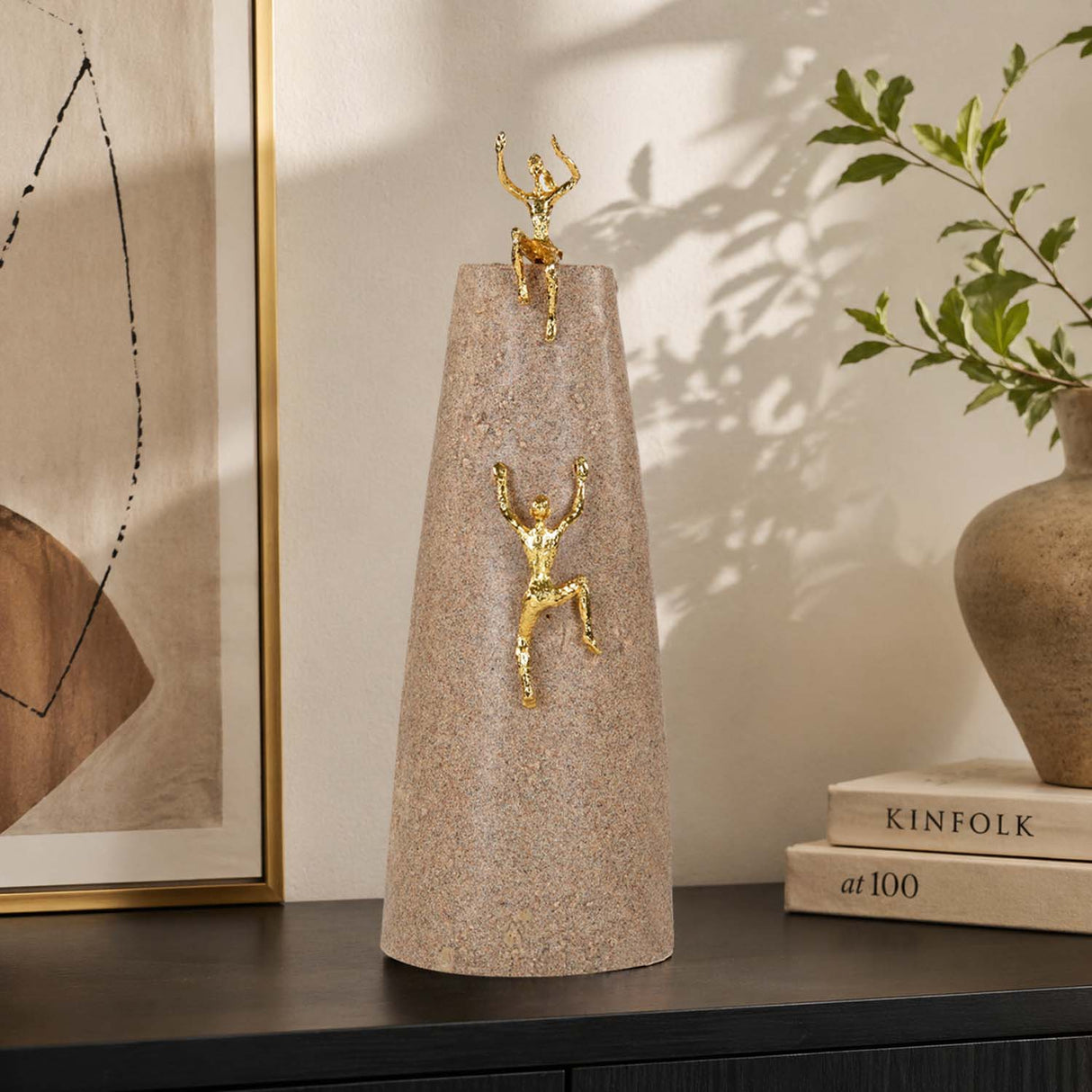 Climbing Figures Decorative Polyresin Showpiece- Sand & Gold