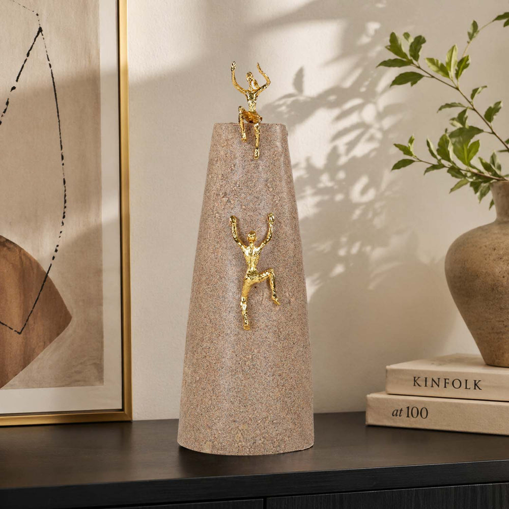 Climbing Figures Decorative Polyresin Showpiece- Sand & Gold