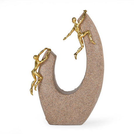 Climbing Figures Decorative Polyresin Showpiece- Sand & Gold