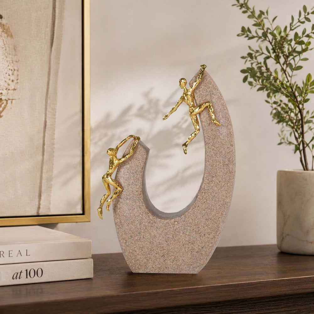 Climbing Figures Decorative Polyresin Showpiece- Sand & Gold