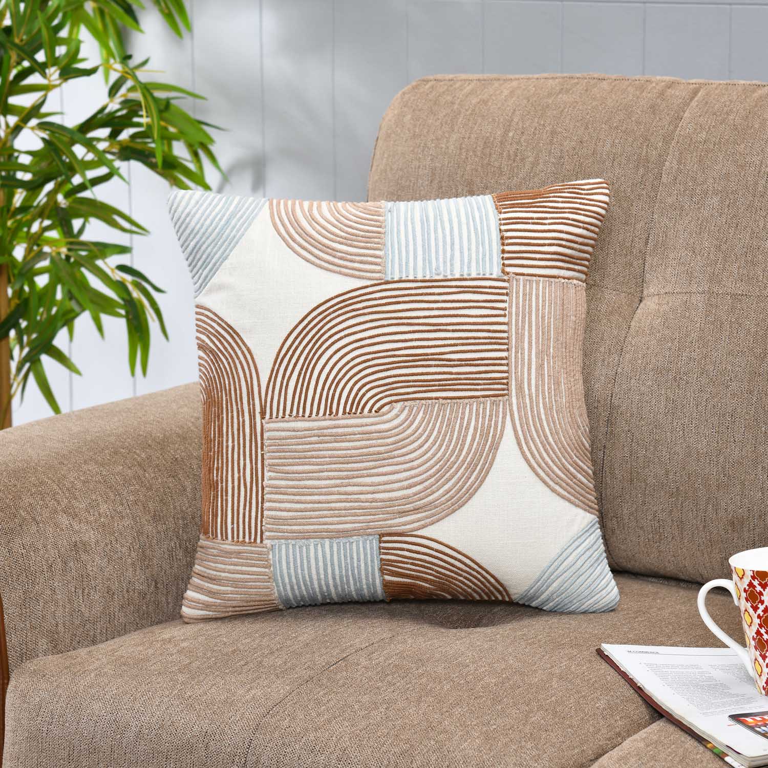 Dori Arches Pattern Cotton Cushion Cover- Brown