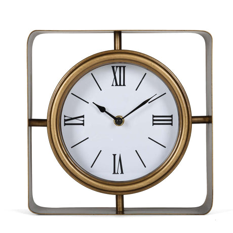 Square Frame Metal Table Clock- Gold & White