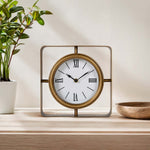 Square Frame Metal Table Clock- Gold & White