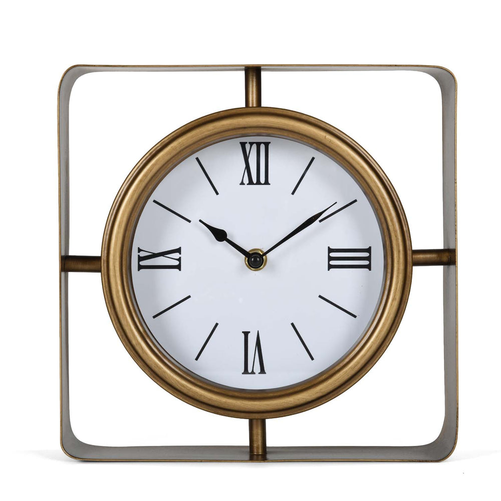 Square Frame Metal Table Clock- Gold & White