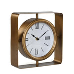 Square Frame Metal Table Clock- Gold & White
