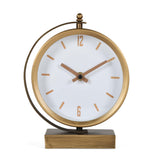 C-Shaped Stand Metal Table Clock- Gold & White