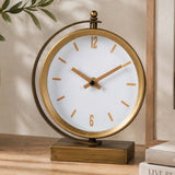 C-Shaped Stand Metal Table Clock- Gold & White