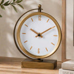 C-Shaped Stand Metal Table Clock- Gold & White