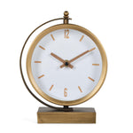 C-Shaped Stand Metal Table Clock- Gold & White