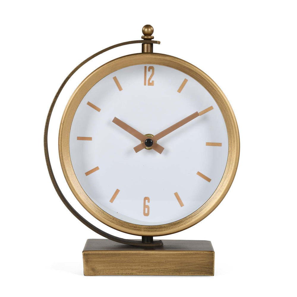 C-Shaped Stand Metal Table Clock- Gold & White