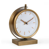 C-Shaped Stand Metal Table Clock- Gold & White