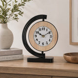 C-Shaped Stand Metal & MDF Table Clock- Gold & Black