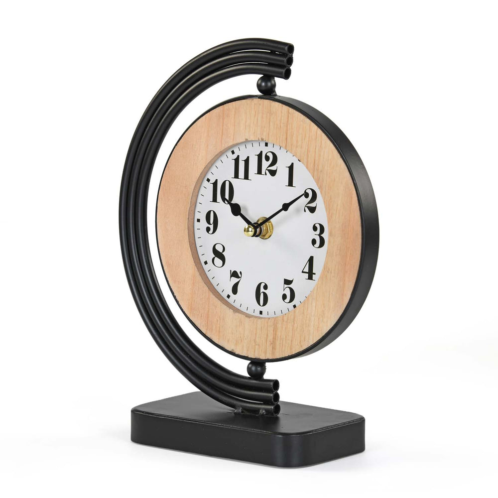 C-Shaped Stand Metal & MDF Table Clock- Gold & Black
