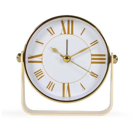 U-Shaped Stand Metal Table Clock- Gold & White