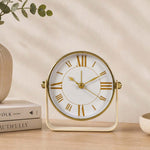 U-Shaped Stand Metal Table Clock- Gold & White