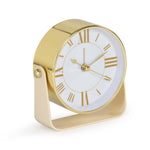U-Shaped Stand Metal Table Clock- Gold & White