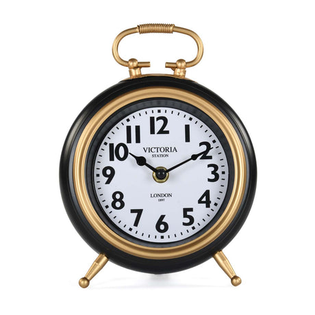 Classic Round Metal Table Clock- Gold & Black