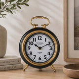 Classic Round Metal Table Clock- Gold & Black