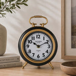 Classic Round Metal Table Clock- Gold & Black