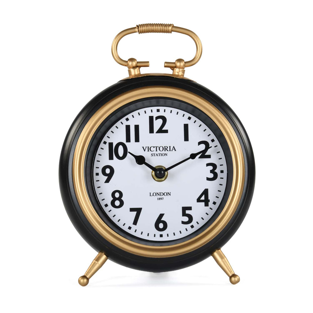 Classic Round Metal Table Clock- Gold & Black