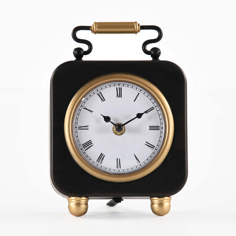 Classic Square Metal Table Clock- Gold & Black