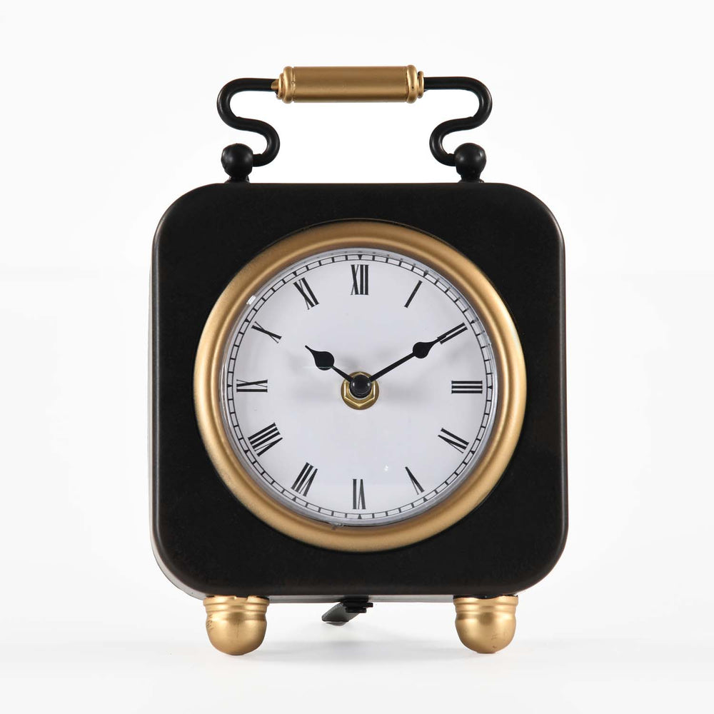 Classic Square Metal Table Clock- Gold & Black