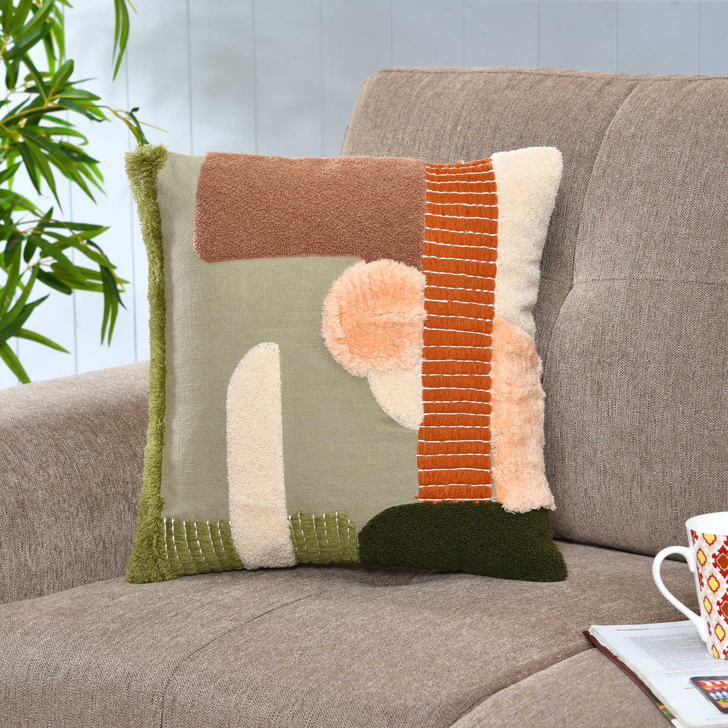 Abstract Pattern Tufted Cotton Cushion Cover- Multicolor