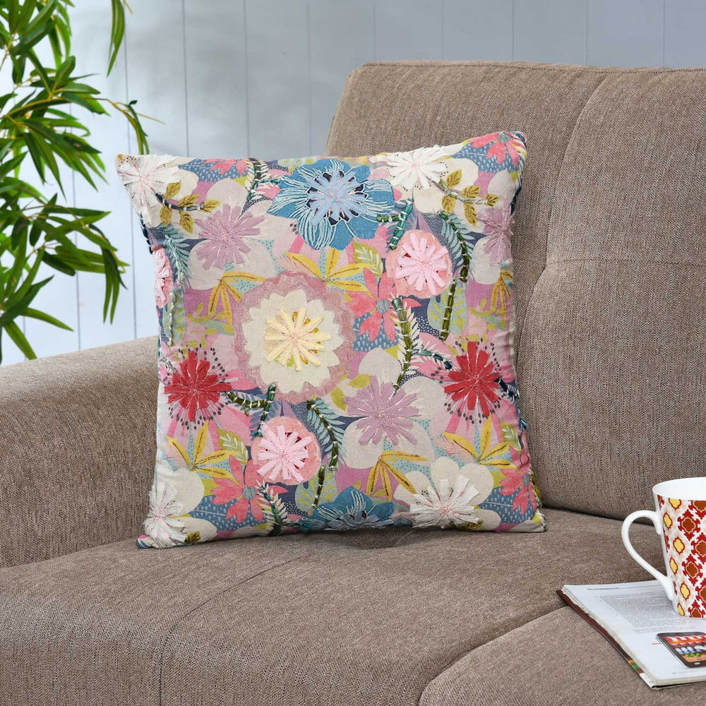 Floral Cotton Cushion Cover- Multicolor