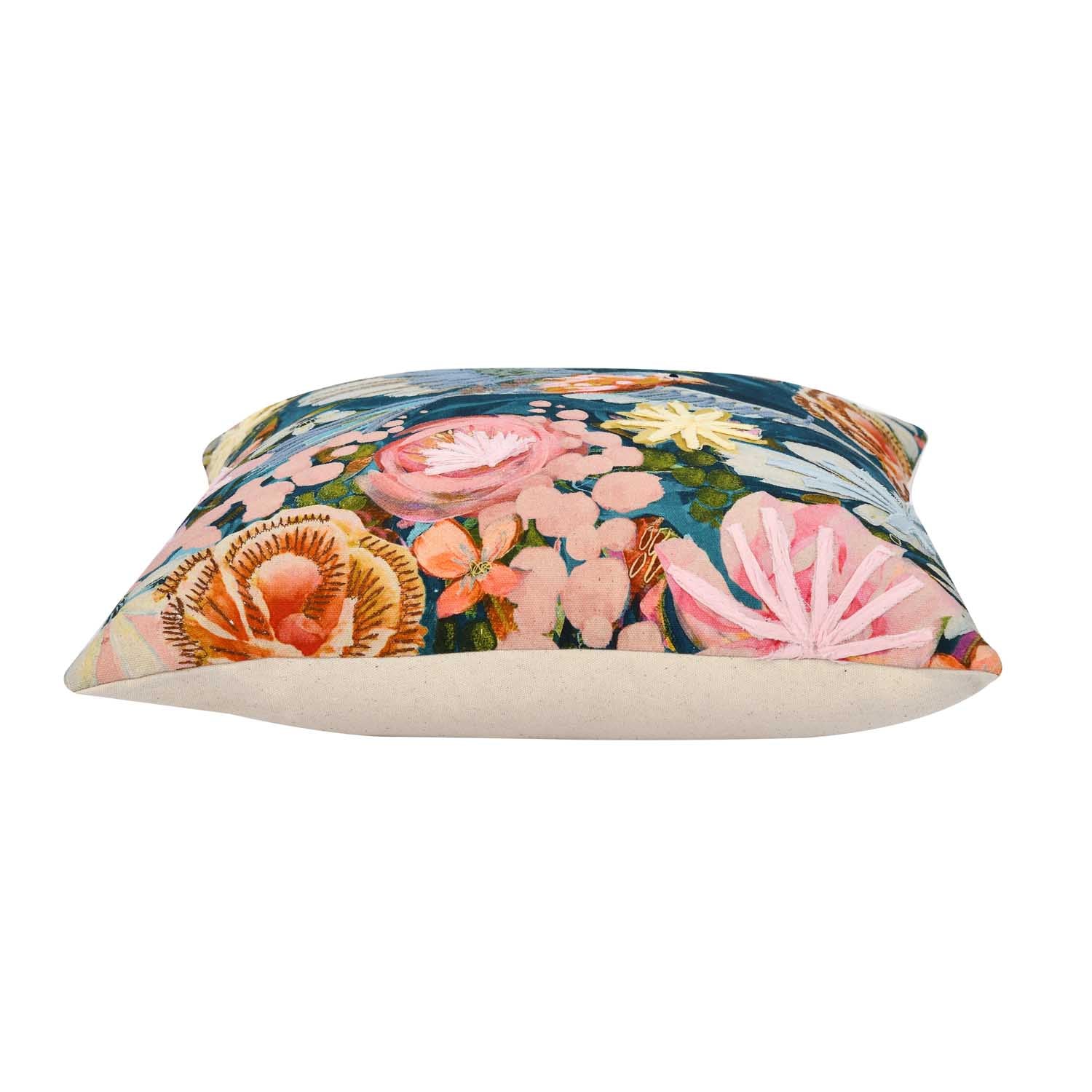 Blooming Bird Cotton Cushion Cover- Multicolor
