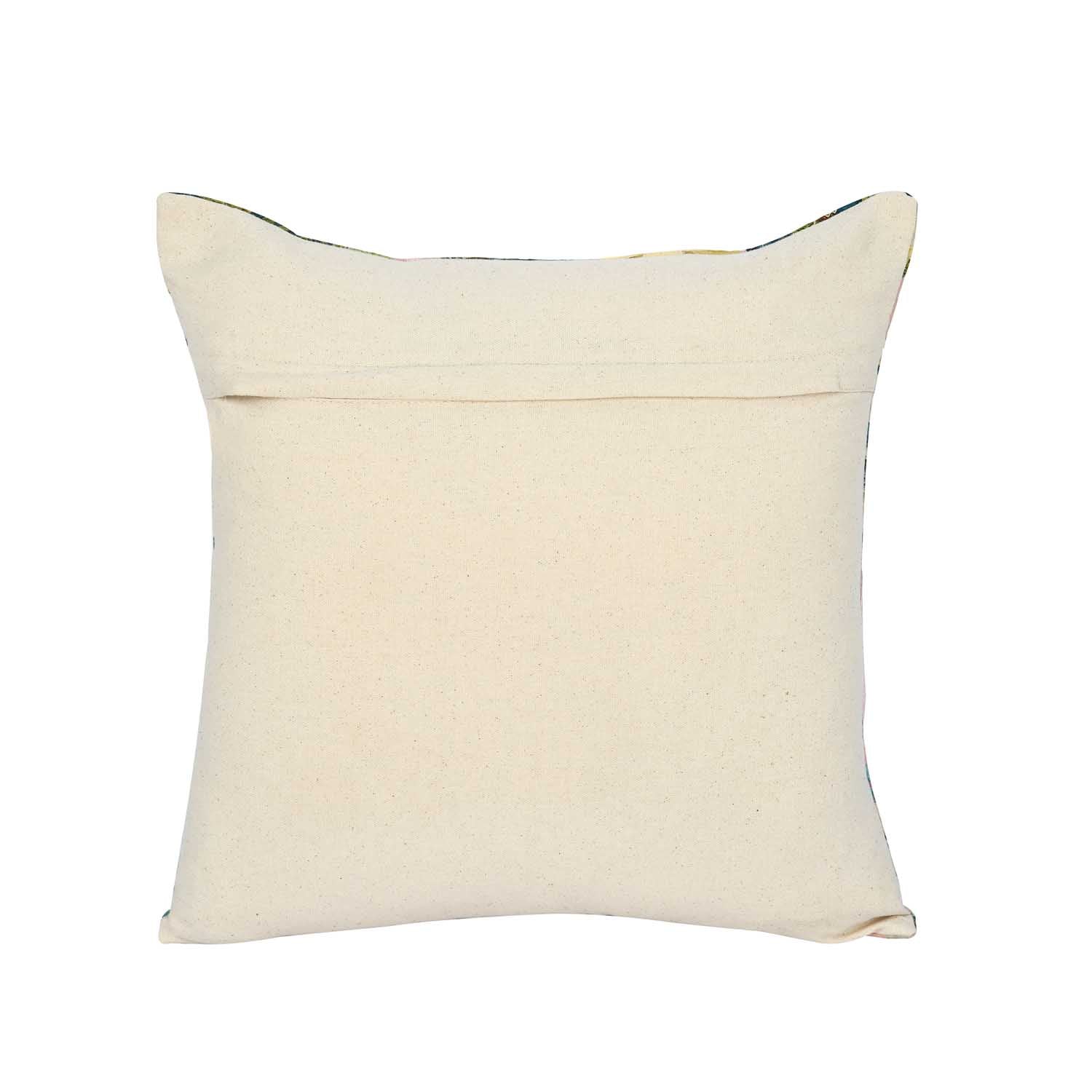 Blooming Bird Cotton Cushion Cover- Multicolor