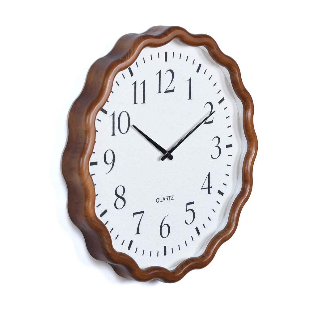 Scalloped Edge Wooden Wall Clock- Beige