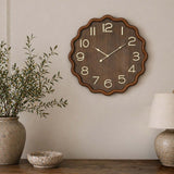 Wavy Edge Wooden Wall Clock- Brown