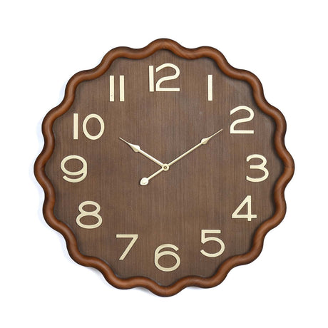 Wavy Edge Wooden Wall Clock- Brown