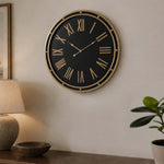Roman Numerals Circular Metal Wall Clock- Gold & Black