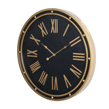 Roman Numerals Circular Metal Wall Clock- Gold & Black