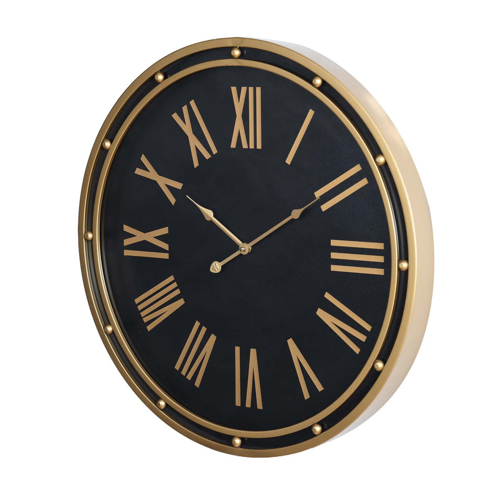 Roman Numerals Circular Metal Wall Clock- Gold & Black
