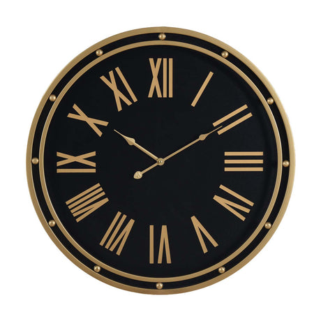 Roman Numerals Circular Metal Wall Clock- Gold & Black