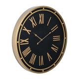Roman Numerals Circular Metal Wall Clock- Gold & Black