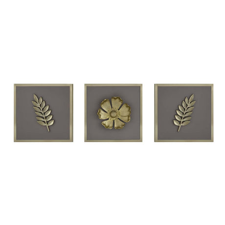 Botanic Metal & MDF Wall Art Set of 3- Gold & Cream
