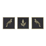 Birds and Leaf Metal & MDF Wall Art Set of 3- Gold & Brown