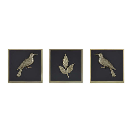 Birds and Leaf Metal & MDF Wall Art Set of 3- Gold & Brown