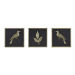 Birds and Leaf Metal & MDF Wall Art Set of 3- Gold & Brown
